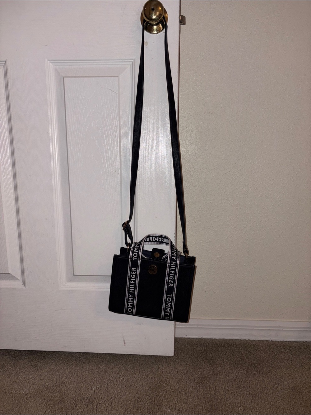 Tommy Hilfiger Black Mini Messenger Bag with Branded Straps